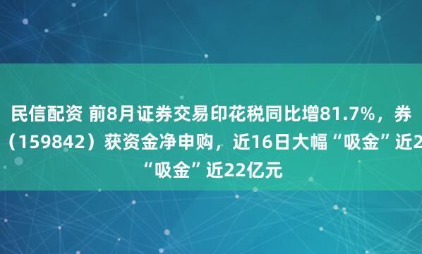 民信配资 前8月证券交易印花税同比增81.7%，券商ETF（159842）获资金净申购，近16日大幅“吸金”近22亿元